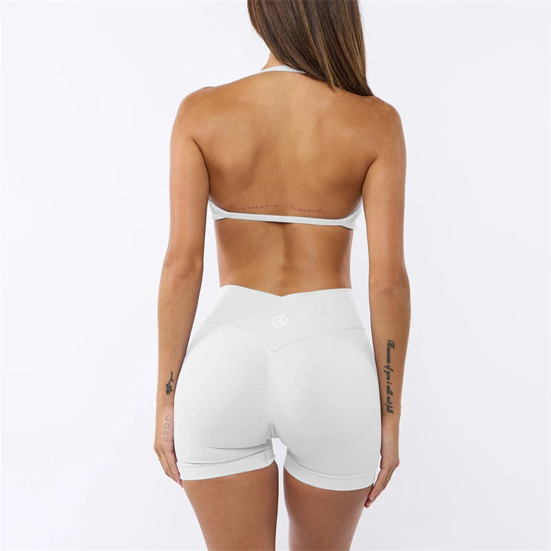 Two Piece Womens Shaper Backless Bra & Sports Shorts