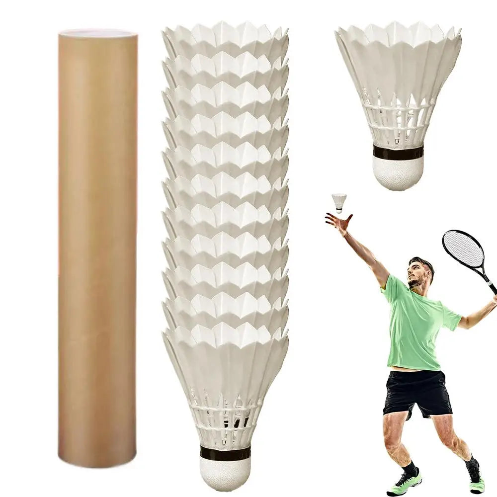 12-Pack Feather Badminton Shuttlecocks – Goose Feather & Foam Head for High-Speed Training & Outdoor - Ravar
