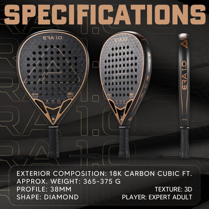 AMA Sport Era 1.0 Cubic 18K Carbon Padel Racket – Diamond Shape with 3D Spin Surface - Ravar