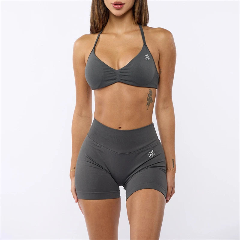 Two Piece Womens Shaper Backless Bra & Sports Shorts