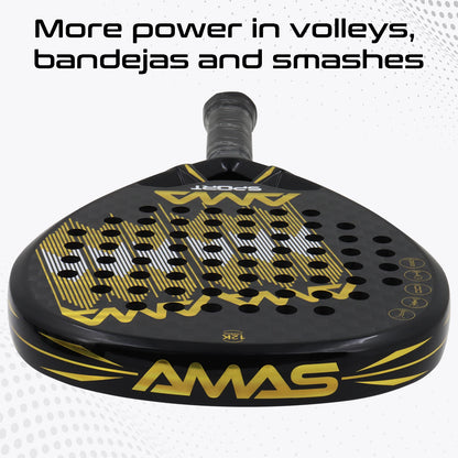 AMASPORT 12K Carbon Fiber Paddle Tennis Racket Dynamic Air Flow Design High Density EVA Memory Flex Foam Core With Soft Grip - Ravar