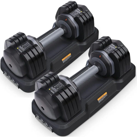 49KG Pair Adjustable Dumbbells, 24.5KG 5-in-1 Dumbbell Set with Anti-Slip Fast Adjust Turning Handle for Body Workout Fitness - Ravar