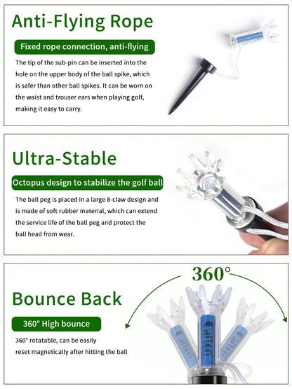 Caiton 5pcs Magnetic Golf Tee Set – 360° Impact Plastic Tees with Anti-Fly String for Training & Distance Improvement