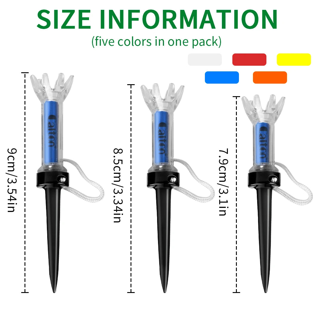 Caiton 5pcs Magnetic Golf Tee Set – 360° Impact Plastic Tees with Anti-Fly String for Training & Distance Improvement