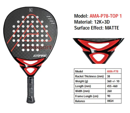 AMA Sport P78 12K Carbon Fiber Padel Racket Set – 2 Pro Diamond Racquets with EVA Core - Ravar