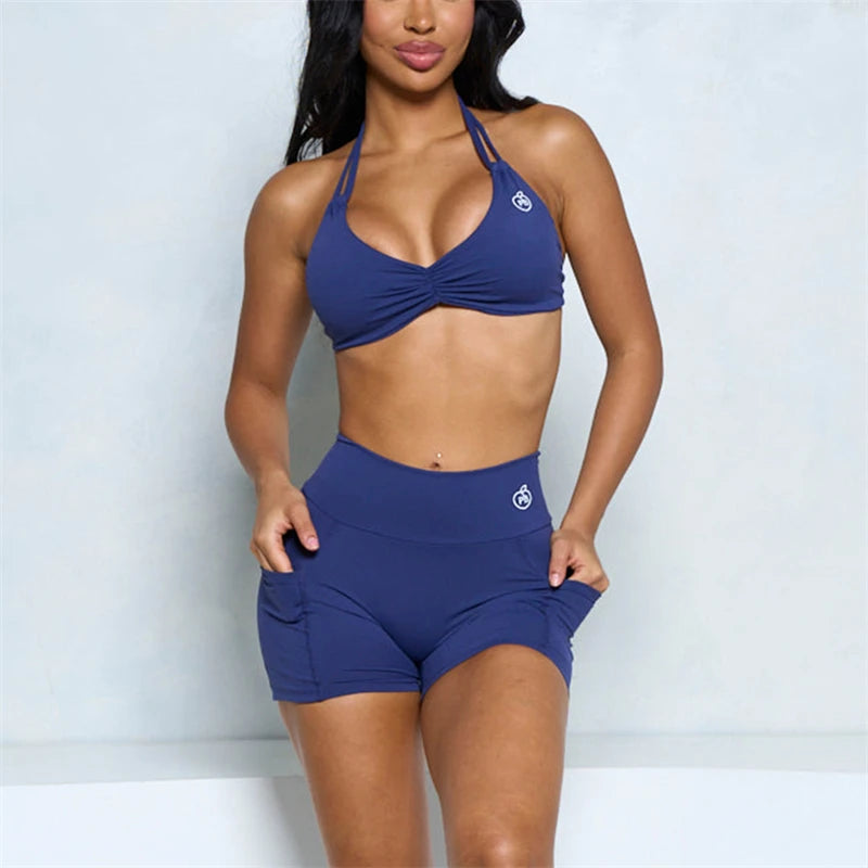 Two Piece Halter Bra and Short Set Bras Set