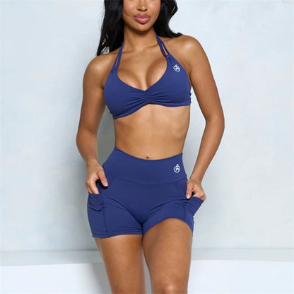 Two Piece Halter Bra and Short Set Bras Set