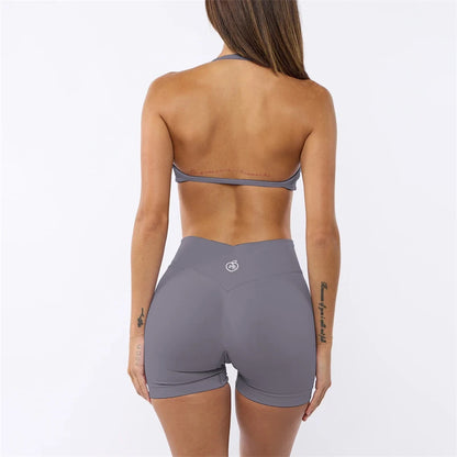 Two Piece Womens Shaper Backless Bra & Sports Shorts