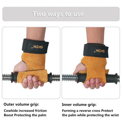 Gym Grips For Men Women Cowhide Palm Guards Weightlifting Fitness Workout Gloves Grips with Wrist Wraps Training Equipment - Ravar