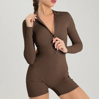 Women’s Long Sleeve Fitness Jumpsuit – One-Piece Workout Romper & Gym Tracksuit - Ravar