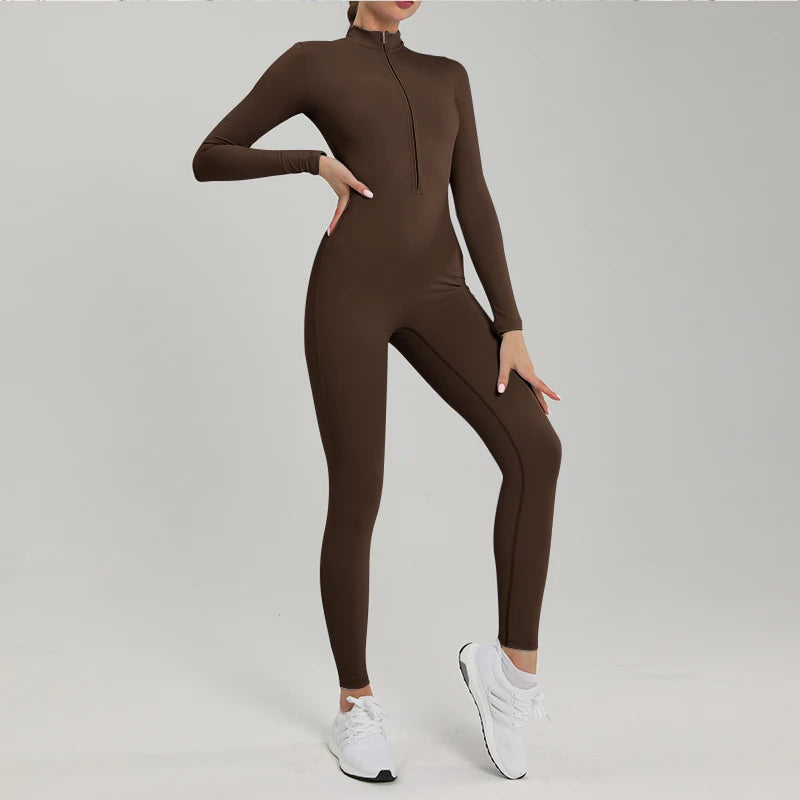 Women’s Long Sleeve Fitness Jumpsuit – One-Piece Workout Romper & Gym Tracksuit - Ravar