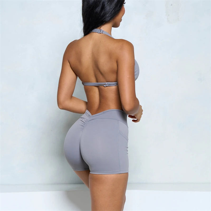 Two Piece Halter Bra and Short Set Bras Set