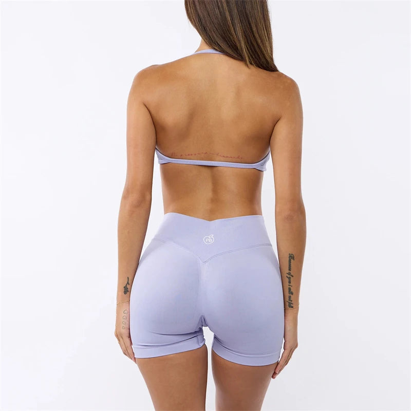 Two Piece Womens Shaper Backless Bra & Sports Shorts
