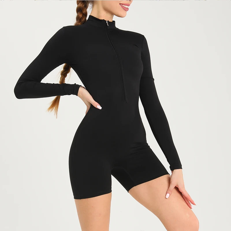 Women’s Long Sleeve Fitness Jumpsuit – One-Piece Workout Romper & Gym Tracksuit - Ravar