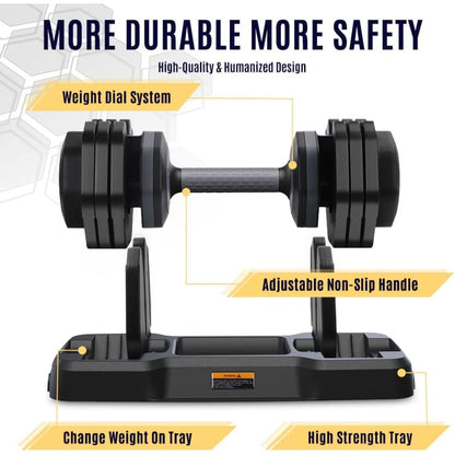 49KG Pair Adjustable Dumbbells, 24.5KG 5-in-1 Dumbbell Set with Anti-Slip Fast Adjust Turning Handle for Body Workout Fitness - Ravar