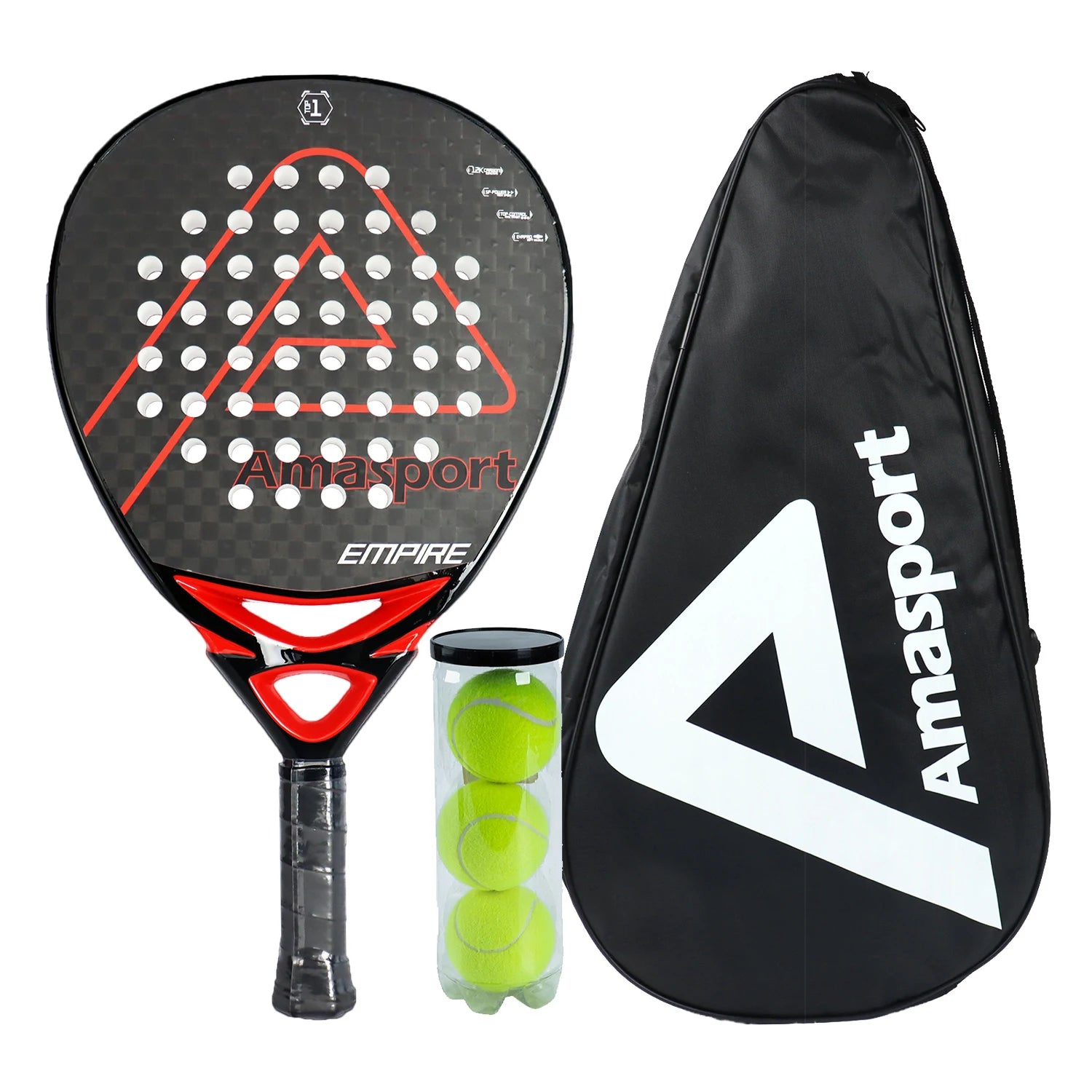 AMA Sport P78 12K Carbon Fiber Padel Racket Set – 2 Pro Diamond Racquets with EVA Core - Ravar