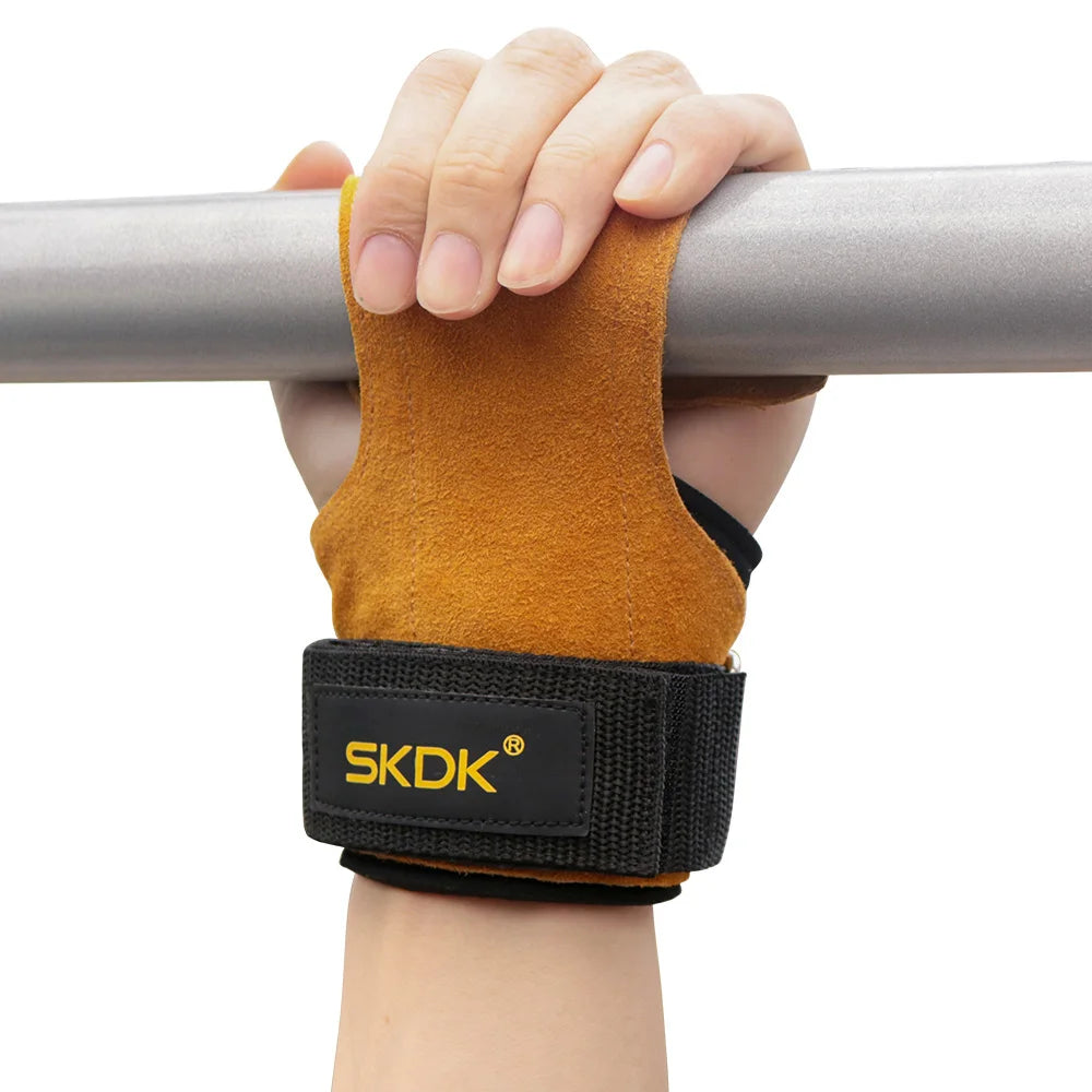 Gym Grips For Men Women Cowhide Palm Guards Weightlifting Fitness Workout Gloves Grips with Wrist Wraps Training Equipment - Ravar