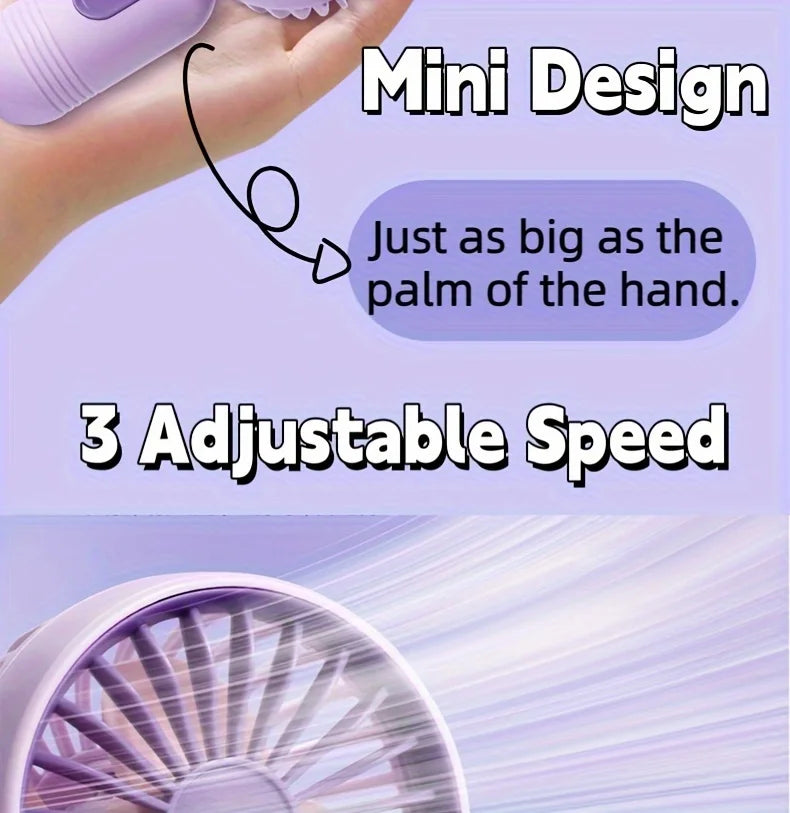 USB Mini Rechargeable Portable Fan with 3 Speeds, Handheld Fan for Gift Choice, Perfect For Office, Outdoor, Travel, Camping - Ravar