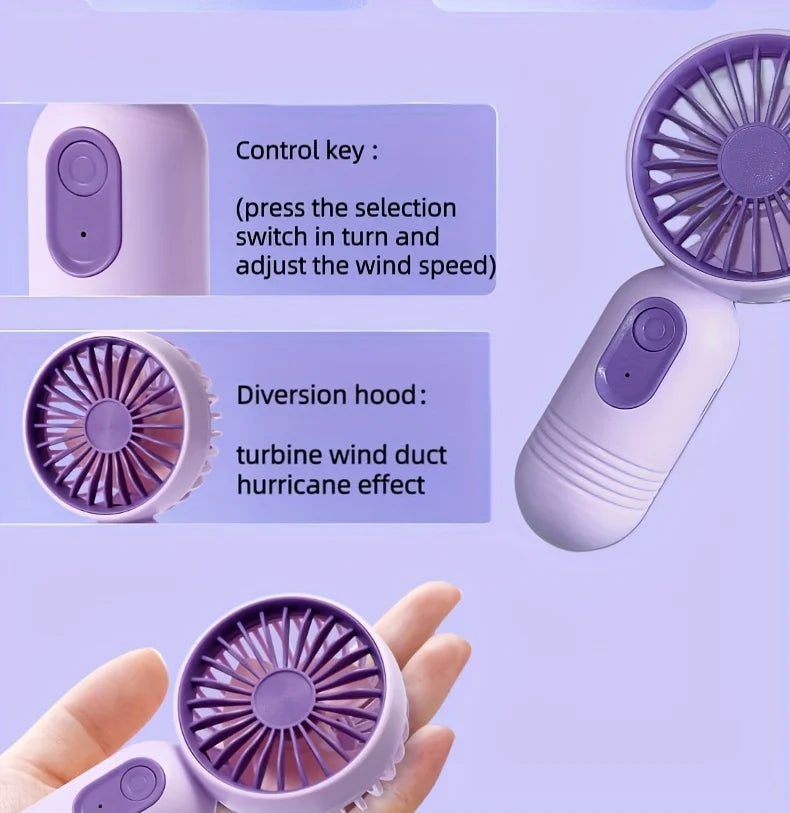 USB Mini Rechargeable Portable Fan with 3 Speeds, Handheld Fan for Gift Choice, Perfect For Office, Outdoor, Travel, Camping - Ravar
