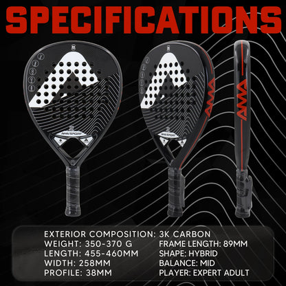 AMA Sport P42 Full Carbon Padel Racket – Rough Surface Power & Control Paddle - Ravar