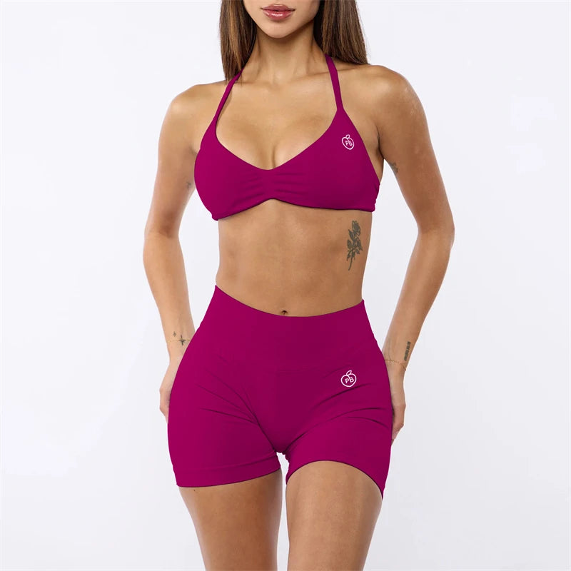 Two Piece Womens Shaper Backless Bra & Sports Shorts