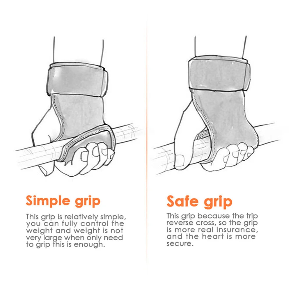 Gym Grips For Men Women Cowhide Palm Guards Weightlifting Fitness Workout Gloves Grips with Wrist Wraps Training Equipment - Ravar