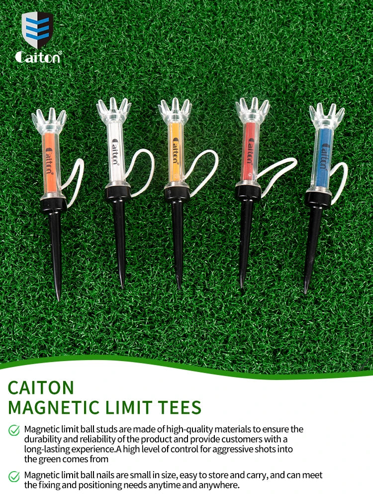 Caiton 5pcs Magnetic Golf Tee Set – 360° Impact Plastic Tees with Anti-Fly String for Training & Distance Improvement