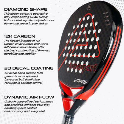 AMASPORT 3k/12k/18k Padel Tennis Racquets High Density & Quality With Padel Bags For Racket EVA Memory Flex Foam Core For Unisex - Ravar