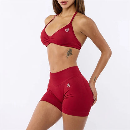 Two Piece Womens Shaper Backless Bra & Sports Shorts