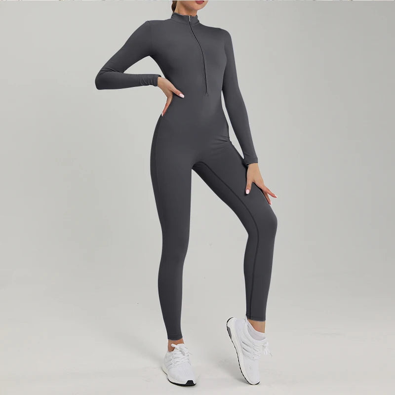 Women’s Long Sleeve Fitness Jumpsuit – One-Piece Workout Romper & Gym Tracksuit - Ravar