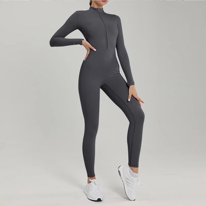 Women’s Long Sleeve Fitness Jumpsuit – One-Piece Workout Romper & Gym Tracksuit - Ravar