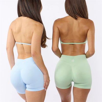 Two Piece Womens Shaper Backless Bra & Sports Shorts