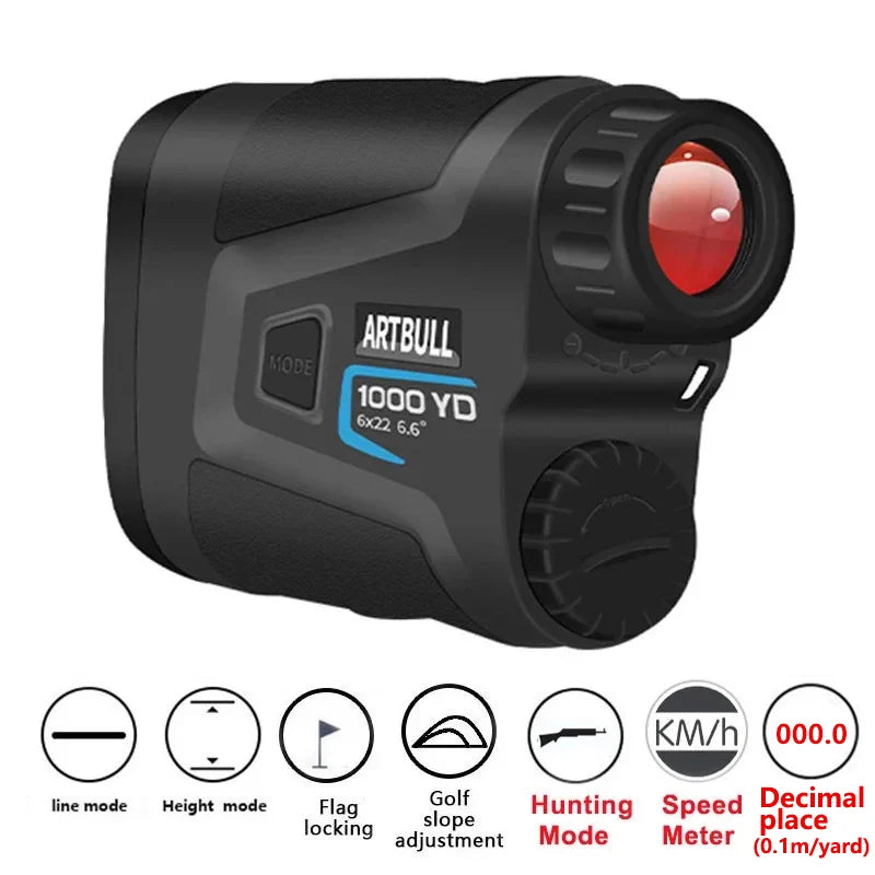 ARTBULL Golf Laser Rangefinder – 1000M/650M Distance Meter with Flagpole Lock, Slope Compensation & 6X Magnification (Model LS-1000) - Ravar