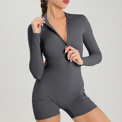 Women’s Long Sleeve Fitness Jumpsuit – One-Piece Workout Romper & Gym Tracksuit - Ravar
