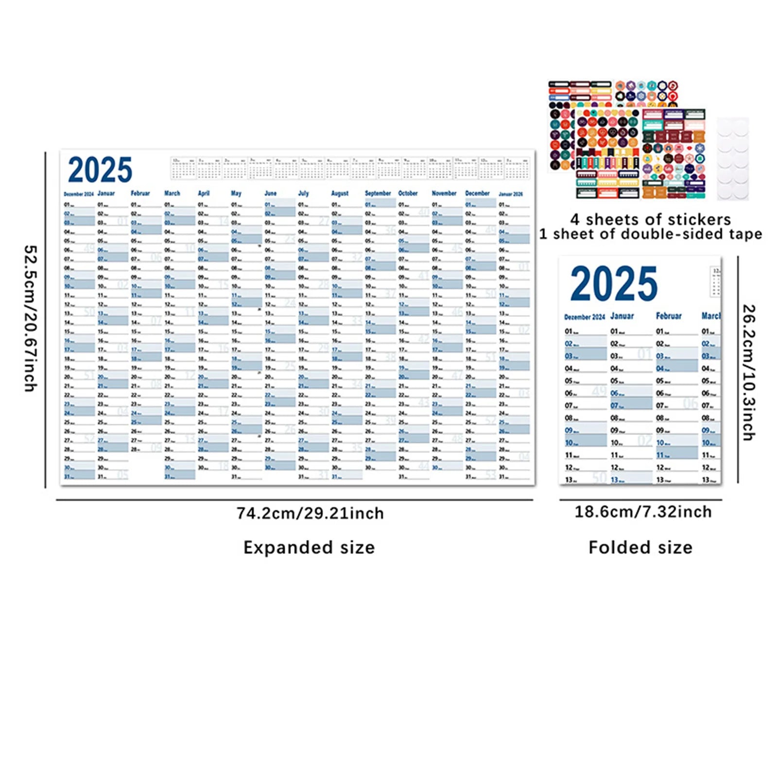2025 Yearly Wall Calendar Annual Planner Home Decoration Desk Accessories Home Schedule Organizer 12 Months 365 Days Calendar - Ravar