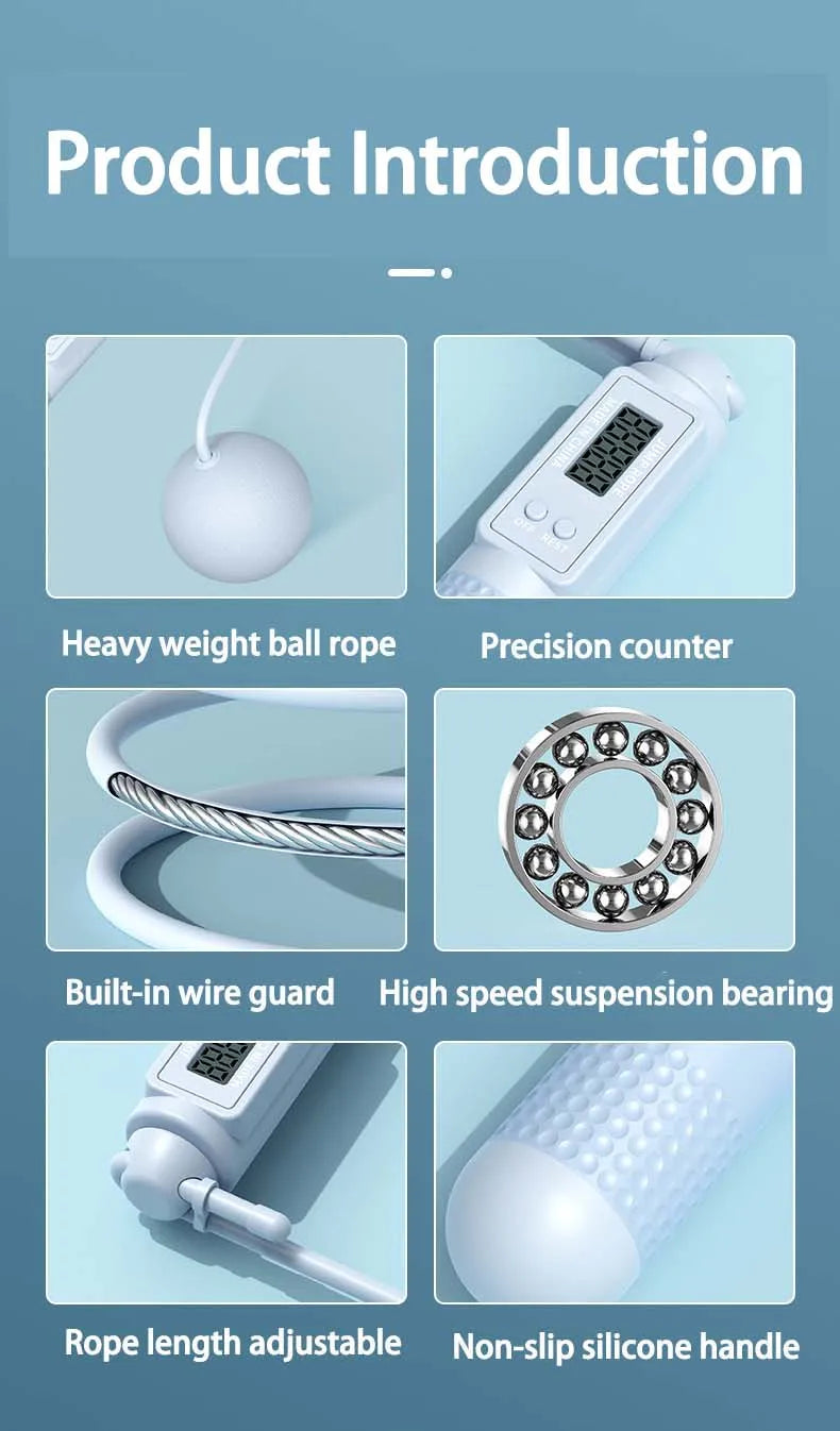 Weight Loss Jump Rope Intelligent Counting Crossfit Adjustable Cordless Skipping Rope Fitness Non-slip Handle Jump Professional - Ravar