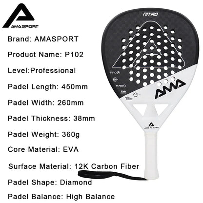 AMASPORT Padel Rackets 3K/12K/18K Carbon Fiber 3D Surface EVA Core High Balance Professional Paleta De Padel for Outdoor Sport - Ravar