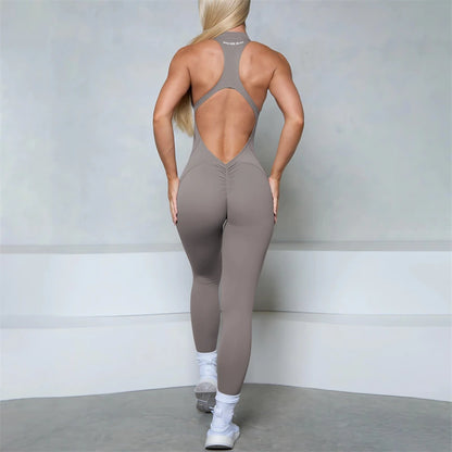 Women’s Scrunch Butt Jumpsuit – Sleeveless Zipper Gym & Yoga Workout Outfit - Ravar