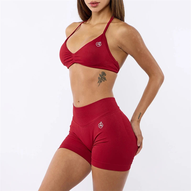 Two Piece Womens Shaper Backless Bra & Sports Shorts