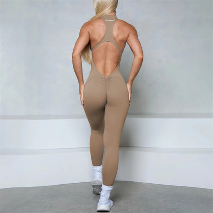 Women’s Scrunch Butt Jumpsuit – Sleeveless Zipper Gym & Yoga Workout Outfit - Ravar
