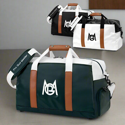 Three duffel bags with a visible brand logo on a white background