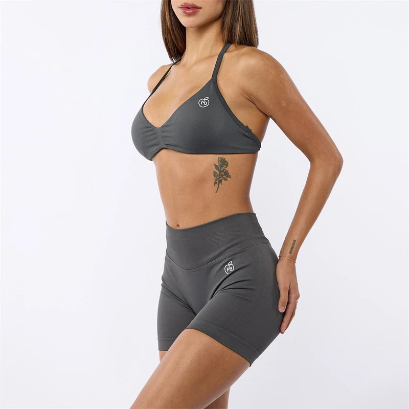 Two Piece Womens Shaper Backless Bra & Sports Shorts