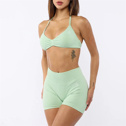 Two Piece Womens Shaper Backless Bra & Sports Shorts