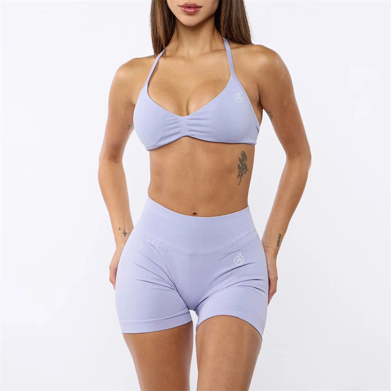 Two Piece Womens Shaper Backless Bra & Sports Shorts