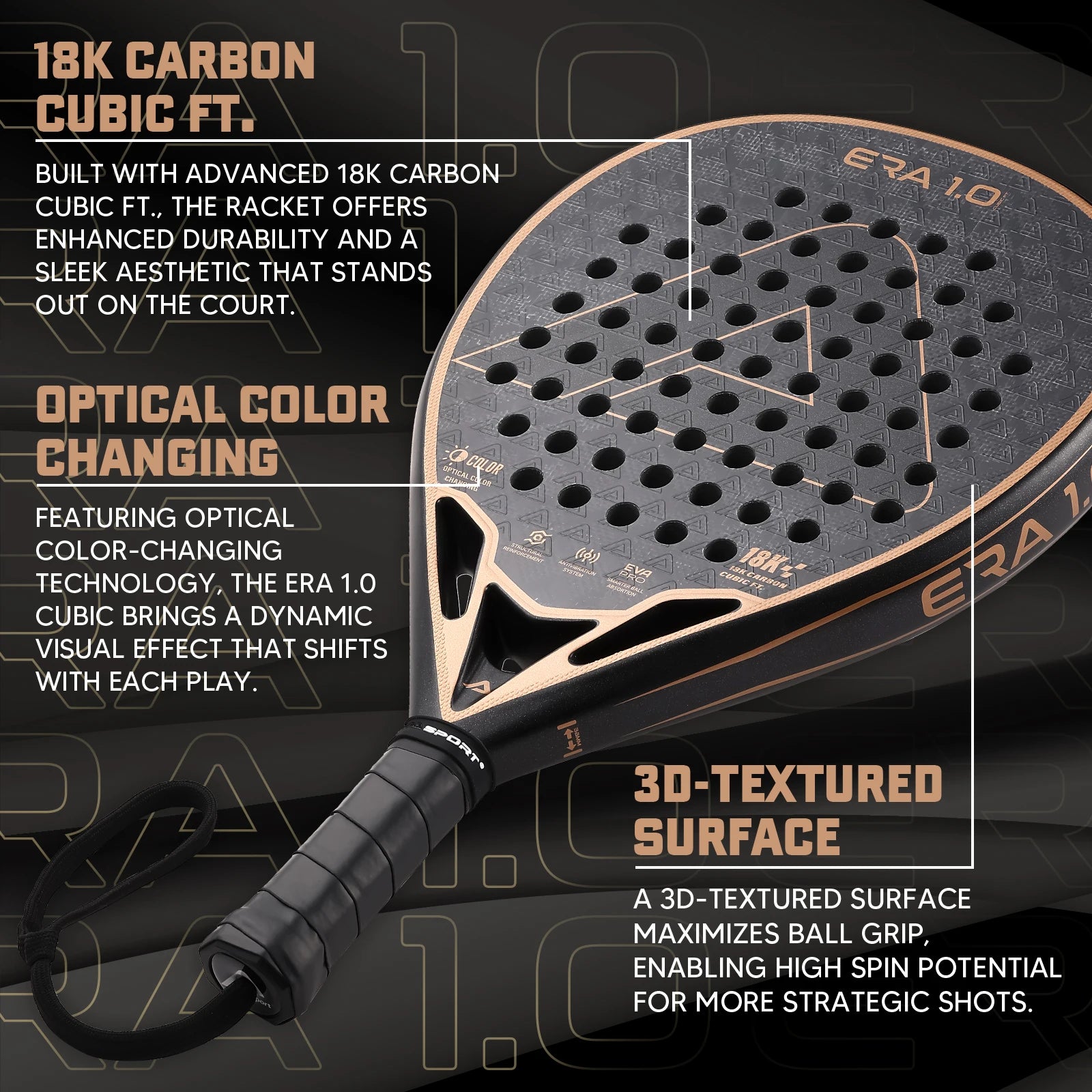 AMA Sport Era 1.0 Cubic 18K Carbon Padel Racket – Diamond Shape with 3D Spin Surface - Ravar