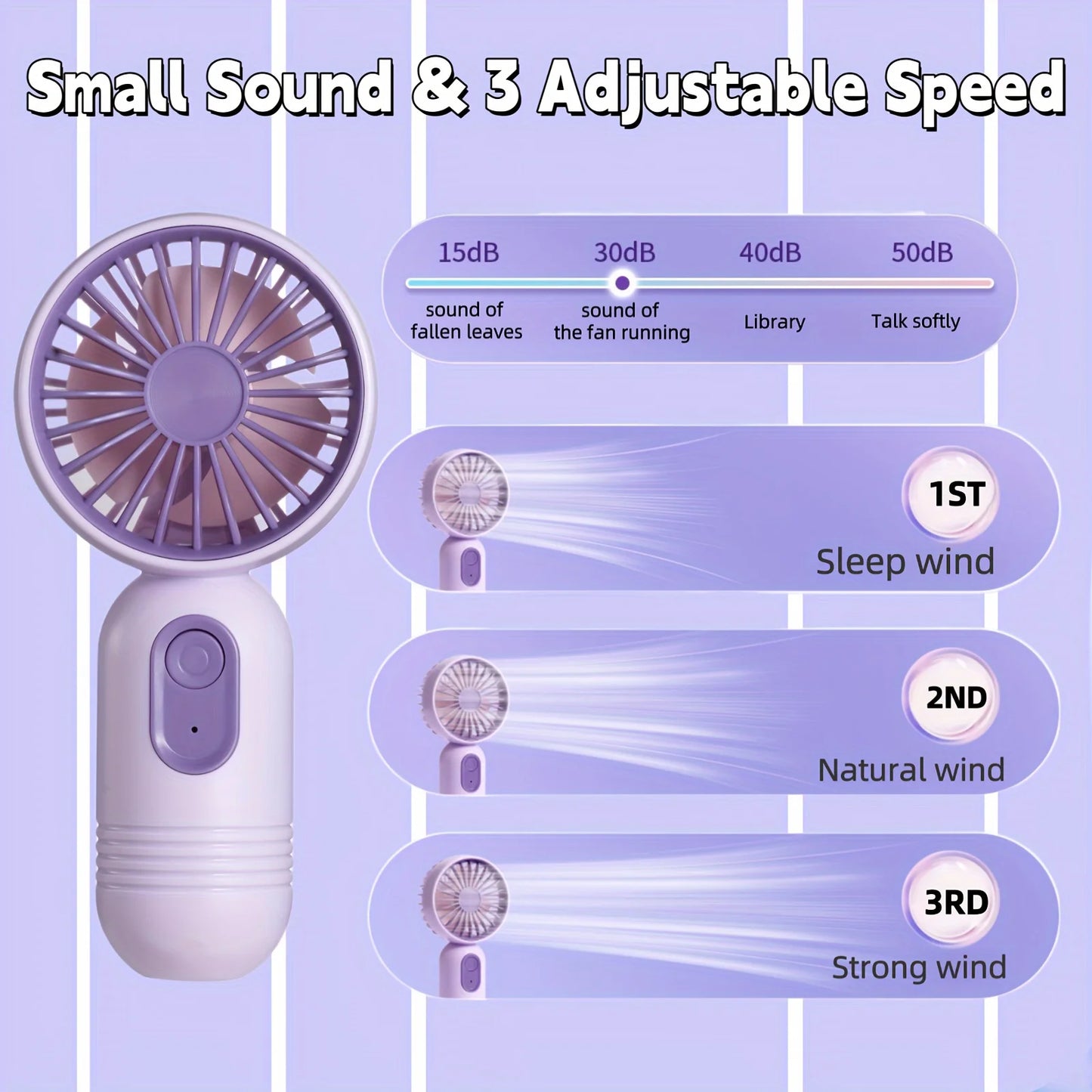 USB Mini Rechargeable Portable Fan with 3 Speeds, Handheld Fan for Gift Choice, Perfect For Office, Outdoor, Travel, Camping - Ravar