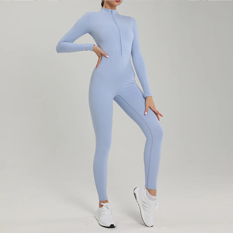 Women’s Long Sleeve Fitness Jumpsuit – One-Piece Workout Romper & Gym Tracksuit - Ravar