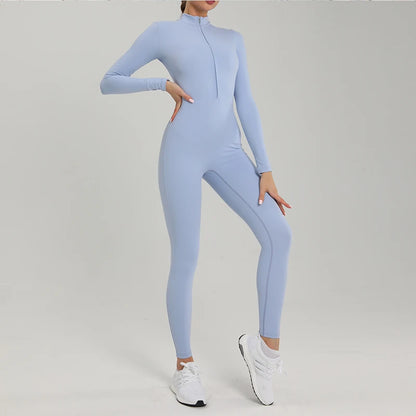 Women’s Long Sleeve Fitness Jumpsuit – One-Piece Workout Romper & Gym Tracksuit - Ravar