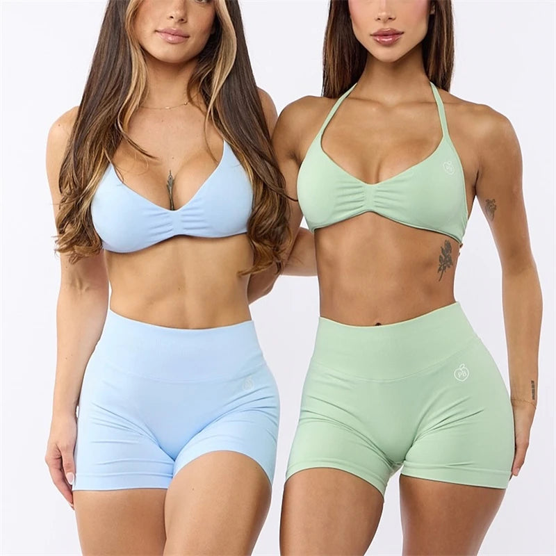 Two Piece Womens Shaper Backless Bra & Sports Shorts