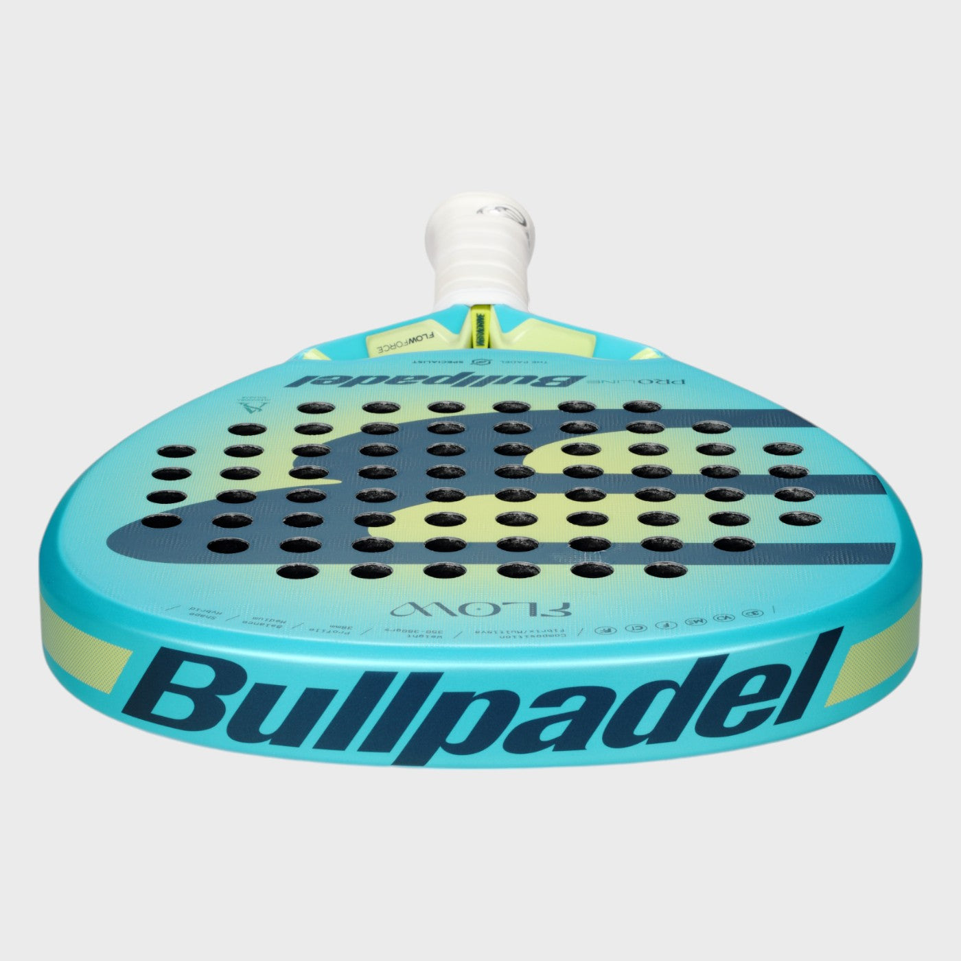 Close-up of Bullpadel Flow Woman 2025 Fibrix hybrid fibre and 3D surface texture"